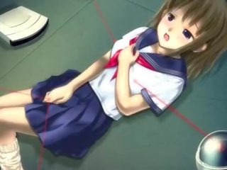 Anime stunner in school uniform masturbating pussy